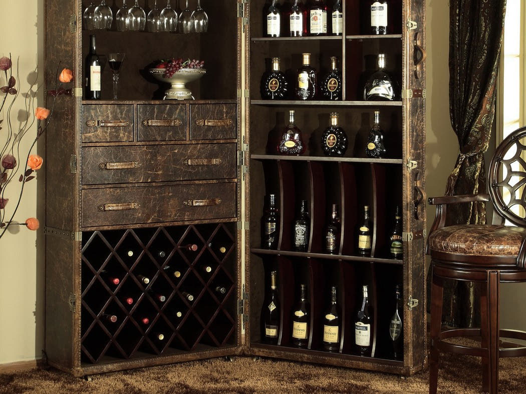 Leather Bar Cabinet For Whisky Lounge.