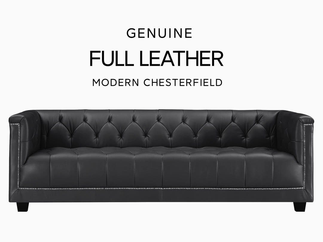 GENUINE BLACK FULL LEATHER MODERN CHESTERFIELD SOFA SINGAPORE