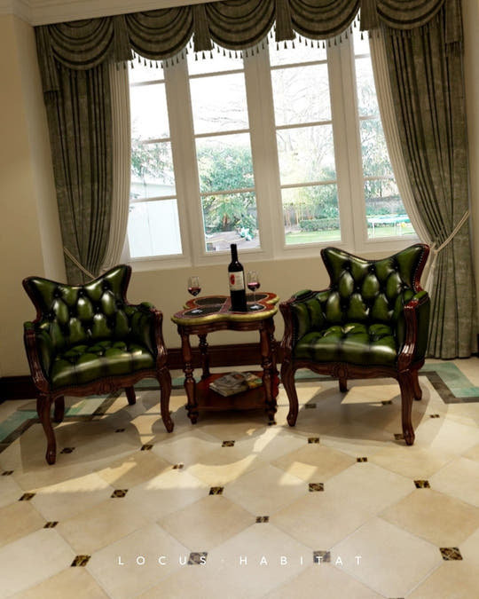 LH3815 Classic Wooden Green Leather Armchair