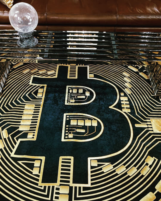 Bitcoin home decoration. Imagine you are literally on top of Ethereum. Be in control. Introducing our Ethereum floor mat that glitters under the sun, reflective, gold, stunning.