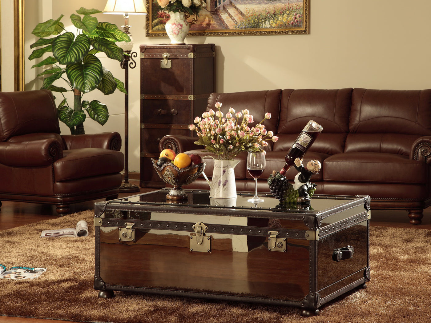 KINGSTON LH050C - brown glass top coffee storage table 