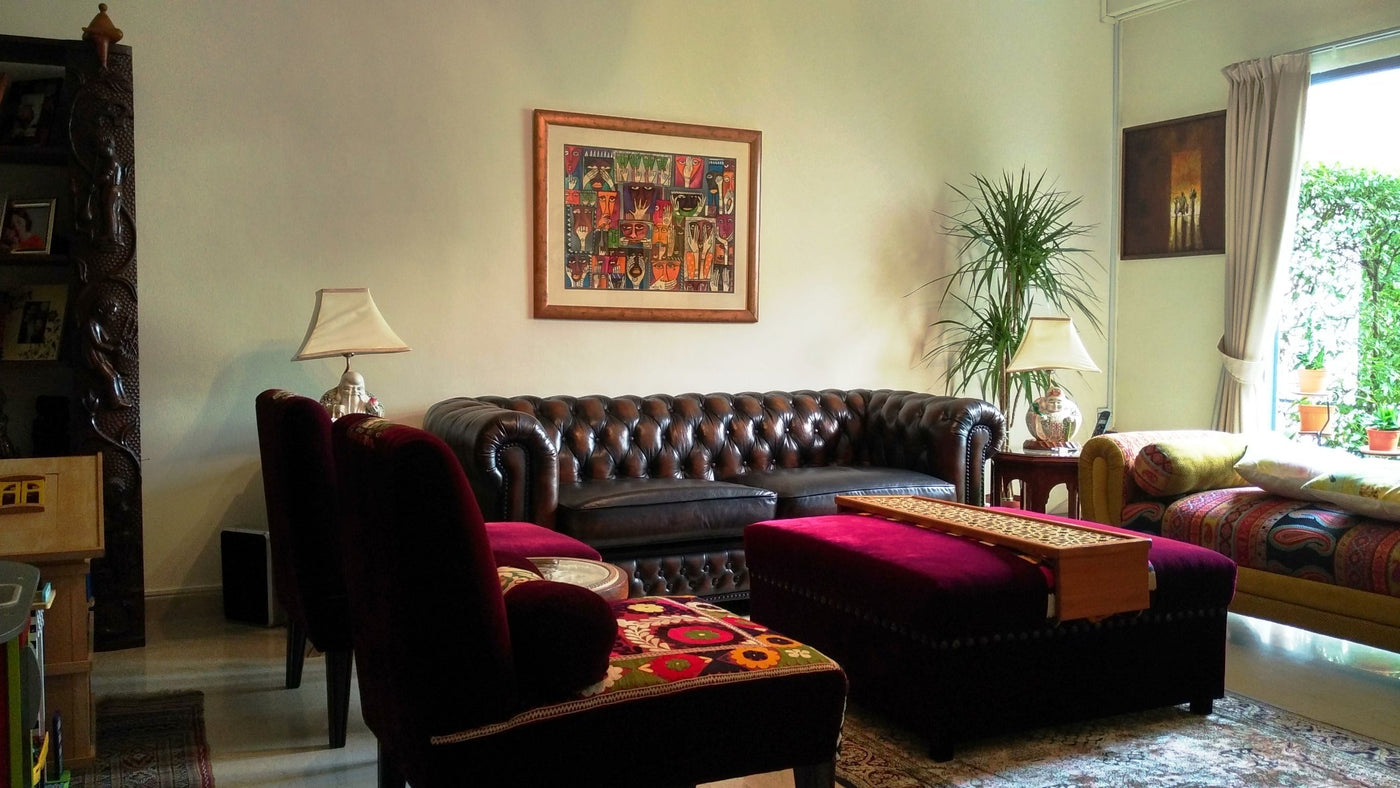 CLASSIC CHESTERFIELD SOFA WITH INDIAN TRADITIONAL FURNITURE