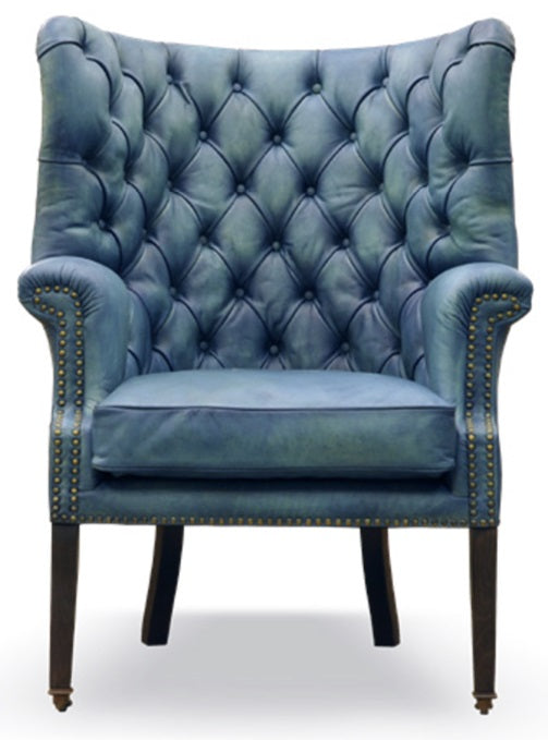 Bison Leather Blue High Back Armchair