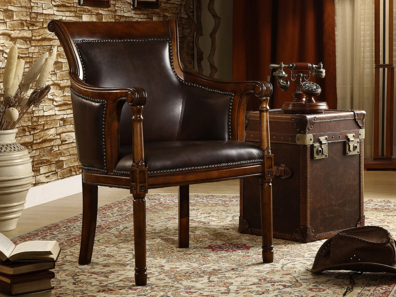 Classic Wooden Leather Chair